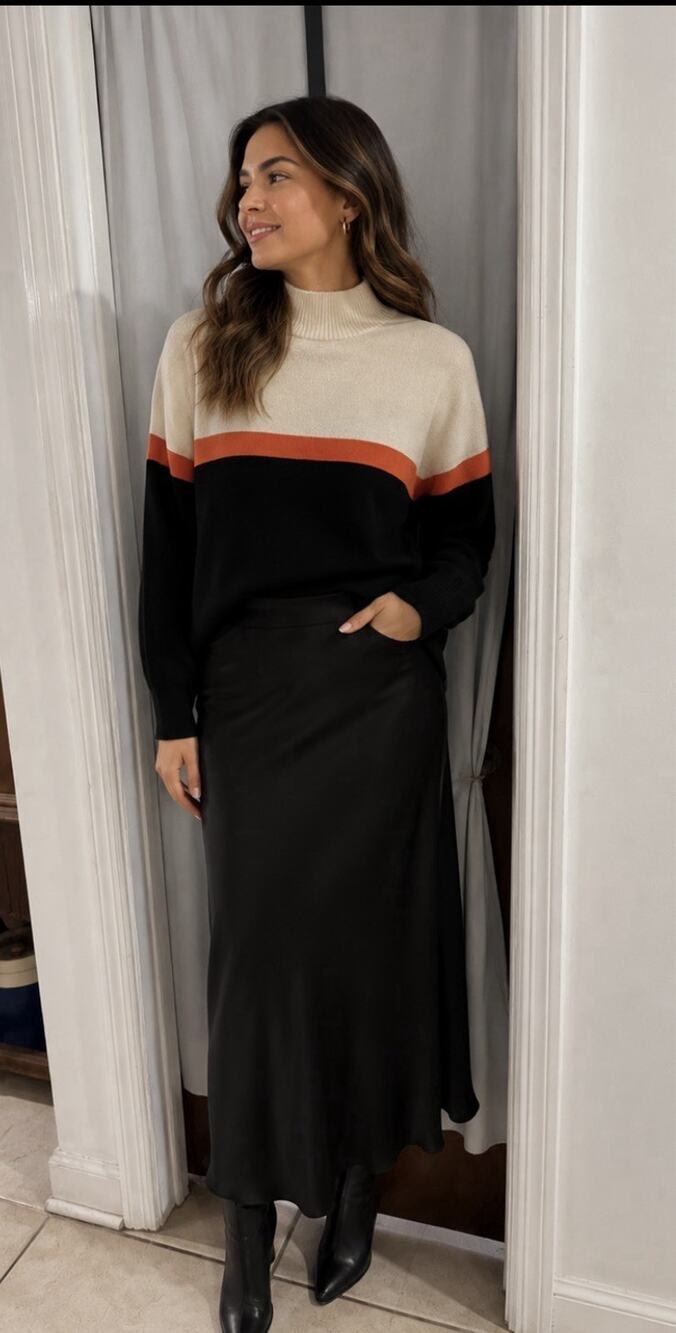 C By Bloomingdale Cashmere Mick Neck Color Block Sweater Sz M